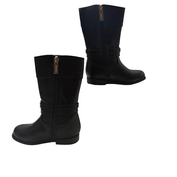 Michael Kors Girls Black Leather Logo Buckle Mid-Calf Boots Size 7 - Picture 2 of 13